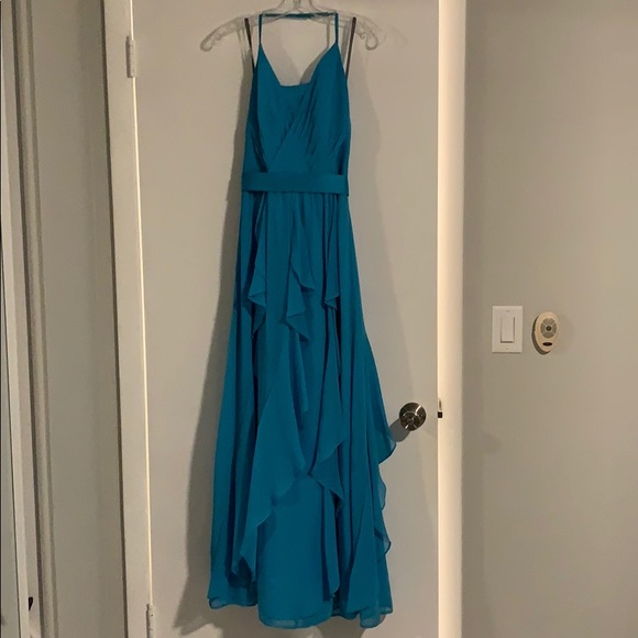 David’s Bridal EUC Chiffon Bridesmaids Floor-Lengthed Dress with Cascading Skirt - Picture 4 of 8